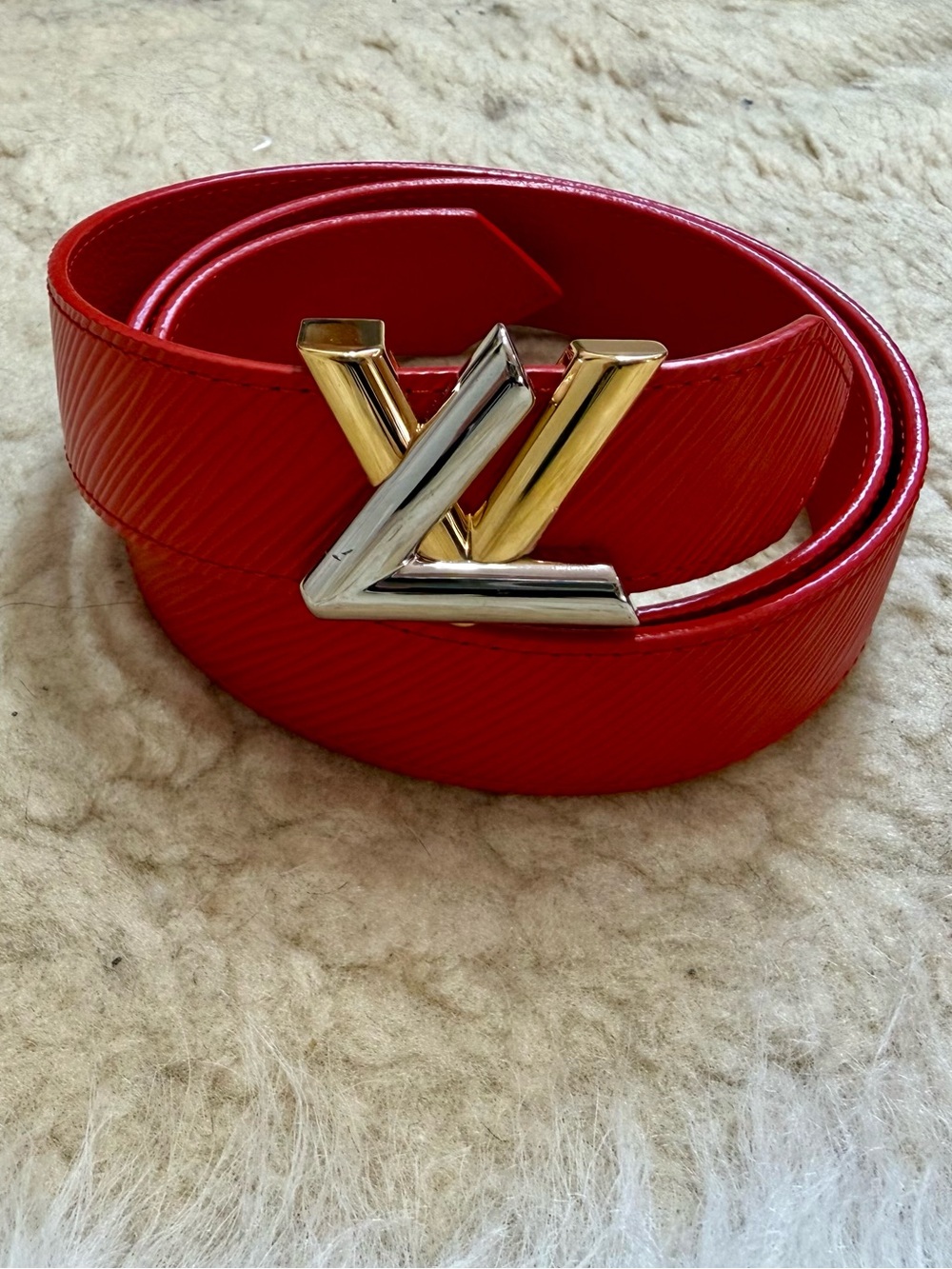 Louis Vuitton Red Epi Twist Leather Belt with Two-Tone LV Buckle